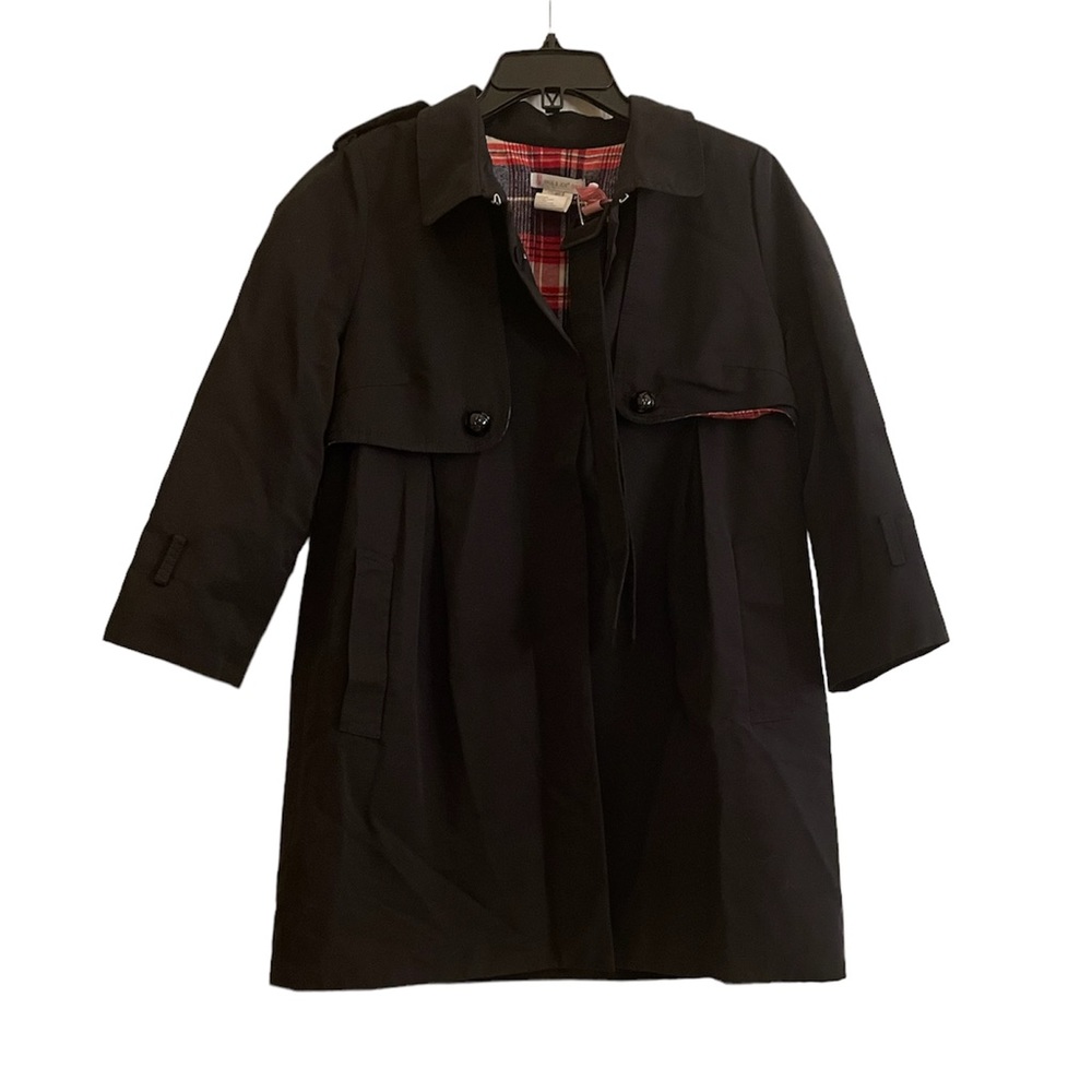 PAUL & JOE SISTER Black Classic Rain Coat with Plaid Lining and Belt
